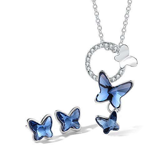 T400 Jewelers Conjuntos de Collar y Pendientes para Mujer Colgante de Mariposa con Cristal de Azul