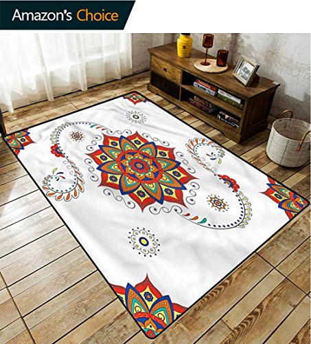 TableCoversHome - Alfombra de diseño de loto, diseño de estampado en espirales de loto, alfombra duradera, alfombra de salón, comedor, dormitorio, alfombras y alfombras (4 pies x 6 pies)