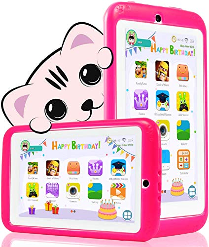 Tablet Niños 7 Pulgadas Android 10.0, WiFi - QuadCore - Certificación GMS YESTEL, 1GB + 16GB, Funda Silicona Portátil - Educativo | Regalo Cumpleaños para Niños (Rojo)