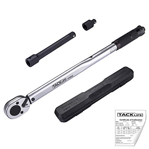 TACKLIFE 1/2" Llave Dinamométrica Profesional, 42-210NM, Llave de Torque con Cabezal Reversible de 24T, Alta Precisión de ±4%, Barra de Extensión, 3/8" Reductor, Caja Portátil, para Autos - HTW2B