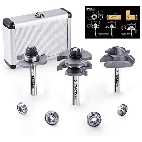 TACKLIFE Broca de Fresadora, Profesionales, 3 Pcs, Vástago de 8 mm, Espiga y Mortaja con 3 Tipos de Rodamientos, más Duros, Paquete de Aleación de Aluminio, para Madera, Muebles de Bricolaje - RB31C TACKLIFE Broca de Fresadora, Profesionales, 3 Pcs, Vástago de 8 mm, Espiga y Mortaja con 3 Tipos de Rodamientos, más Duros, Paquete de Aleación de Aluminio, para Madera, Muebles de Bricolaje - RB31C