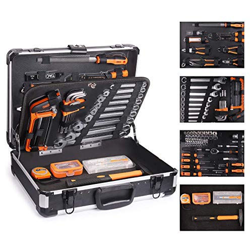 TACKLIFE Cajas de Herramientas de Aluminio,136Pcs Multifuncional Juego de Herramientas de Mano,Juego de Destornilladores de Precisión, Martillo, Alicates-HHK4B TACKLIFE Cajas de Herramientas de Aluminio,136Pcs Multifuncional Juego de Herramientas de Mano,Juego de Destornilladores de Precisión, Martillo, Alicates-HHK4B