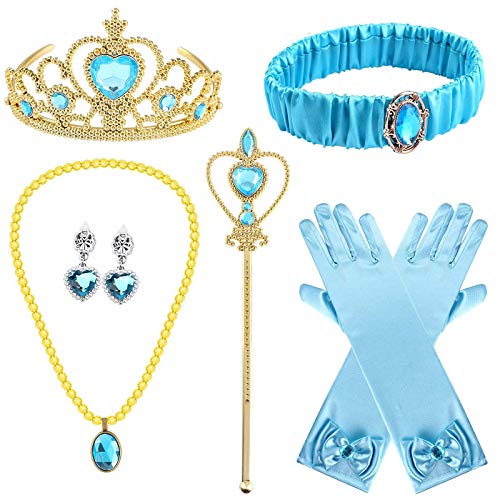 Tacobear 8 Piezas Princesa Disfraz Jasmine Niña con Corona Princesa Tiara Varita Mágica Diadema Guantes Pendientes Collar Accesorios Princesa Set Regalos Fiesta Cumpleaños para Niñas