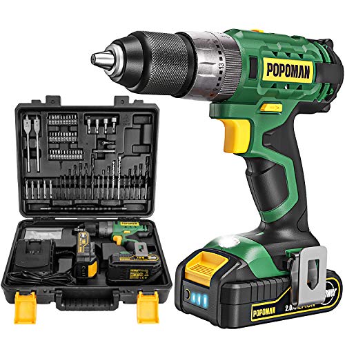 Taladro Atornillador 18V, POPOMAN Taladro Percutor a Batería, 105PCS accesorios, 2 Baterías 2.0Ah, 2 Velociadades ajustables, Par 45N.m, 21+3 Ajuste de par, con Cargador, Caja Compacta-BHD700B Taladro Atornillador 18V, POPOMAN Taladro Percutor a Batería, 105PCS accesorios, 2 Baterías 2.0Ah, 2 Velociadades ajustables, Par 45N.m, 21+3 Ajuste de par, con Cargador, Caja Compacta-BHD700B