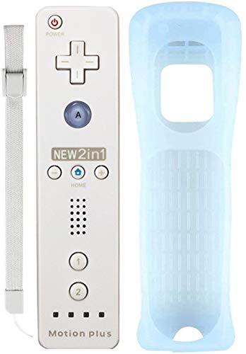 Tanouve Mando para Wii/Wii U,2 en 1 Mando con Motion Plus Mando a Distancia Inalámbrico Control Remoto con Correa de Pulsera Incorporado Acelerador para NintendoWii/Wii U(Blanco)