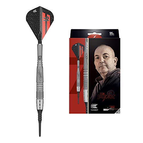 Target Darts Phil Taylor Power 9-Five Gen 7 18G 95% Tungsten Soft Tip Darts Set 95 Punta Suave Dardos, Unisex, Gris, Negro y Rojo, 18 g