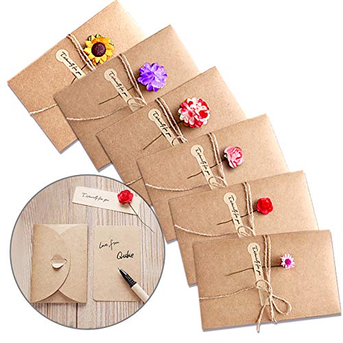 Tarjeta de Felicitación, Papel Kraft Retro Hecho a Mano Sobres en Blanco, Flores Secadas Postal Decorada para Navidad Cumpleaños Día de San Valentín Día de la Madre 6 Packs Tarjeta de Felicitación, Papel Kraft Retro Hecho a Mano Sobres en Blanco, Flores Secadas Postal Decorada para Navidad Cumpleaños Día de San Valentín Día de la Madre 6 Packs
