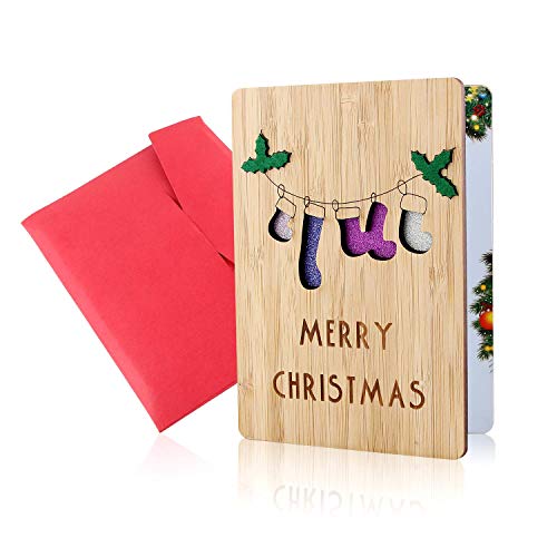 Tarjetas de Navidad, Tarjeta de Felicitación Navideña de Madera, Tarjetas de Feliz Navidad, Tarjetas de Felicitación Hechas a Mano en Bambú y Madera Reales, Diseños Coloridos (calcetín) Tarjetas de Navidad, Tarjeta de Felicitación Navideña de Madera, Tarjetas de Feliz Navidad, Tarjetas de Felicitación Hechas a Mano en Bambú y Madera Reales, Diseños Coloridos (calcetín)