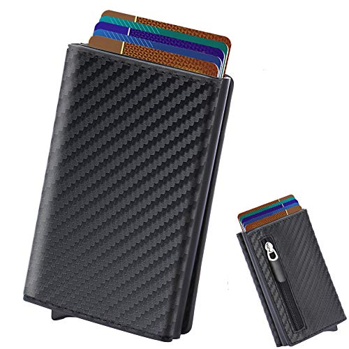 Tarjeteros para Tarjetas de Credito, SAMKING Automática Pop-up Tarjeteros Cuero Cartera para Mujer y Hombre (Carbon Negro) Tarjeteros para Tarjetas de Credito, SAMKING Automática Pop-up Tarjeteros Cuero Cartera para Mujer y Hombre (Carbon Negro)