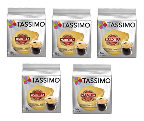 TASSIMO Marcilla Café Largo - 5 paquetes de 16 cápsulas: Total 80 unidades TASSIMO Marcilla Café Largo - 5 paquetes de 16 cápsulas: Total 80 unidades