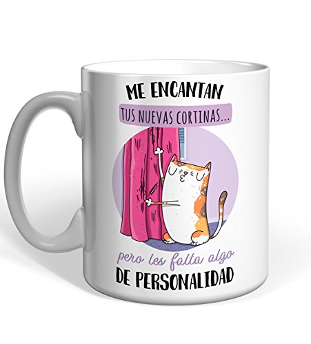 Taza Missborderlike - Gato Común europeo - Me encantan tus nuevas cortinas. pero les falta algo de personalidad.