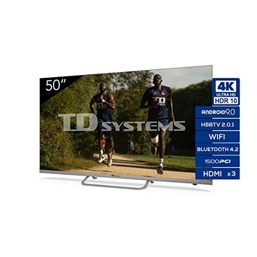 TD Systems K50Dlx11Us - Televisor Smart TV 50", 4K Android 9.0 y Hbbtv, 1500 Pci Hz Uhd Hdr, 3X Hdmi, 2X Usb. Dvb-T2/C/S2, Modo Hotel, Negro
