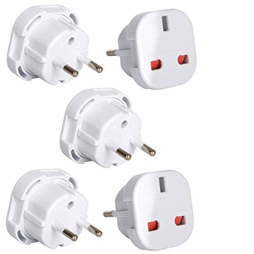 Tech Traders YD-9625 - Adaptadores de enchufe del Reino Unido a la UE, de dos patillas, color blanco, 5 unidades