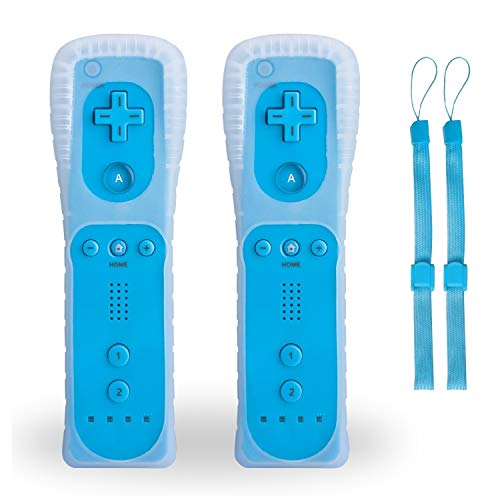TechKen 2 PCS Mandos para Nintendo Wii, Mando de Juego inalámbrico con Funda de Silicona y muñequera, Compatible con Nintendo Wii y Wii U, Azules