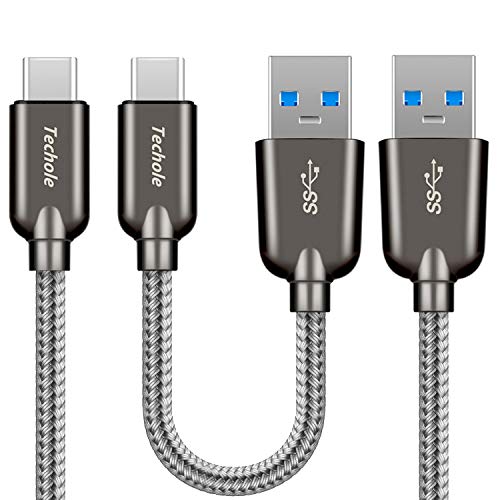 Techole Cable USB C, Cable USB Tipo C a USB 3.0 de Nylón (1m & 0.15m, 2 Pack), Carga Rapida y Sincronización para Samsung S8/S8+/S9, Note 9, Huawei P30/P20/P9/P10, Google Pixel, Nexus 5X/6P, Xperia XZ