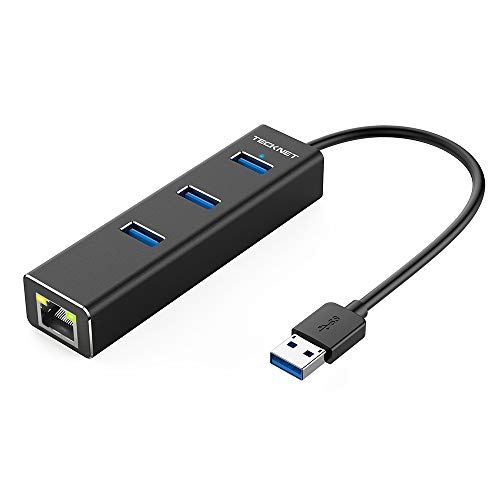 TECKNET [ Versión Nuevo] Hub USB 3.0 de 4 Puertos Ethernet Adaptador 10/100/1000 Ggabit Ethernet LAN, USB 3.0 Hub de 3 Puerto y Puerto RJ 45, Compatible con Macbook Pro, Xiao mi Box, Notebook e PC