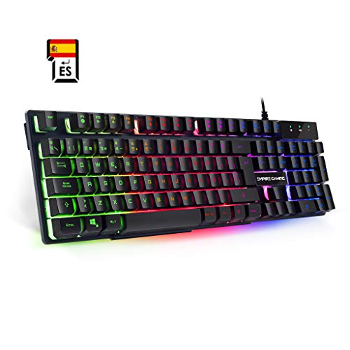 Teclado de PC Empire Gaming Empire K300 QWERTY– 105 teclas semi-mecánicas con 19 teclas anti-gosthing 12 accesos directos multimedia Retroiluminación LED RGB Teclado de PC Empire Gaming Empire K300 QWERTY– 105 teclas semi-mecánicas con 19 teclas anti-gosthing 12 accesos directos multimedia Retroiluminación LED RGB