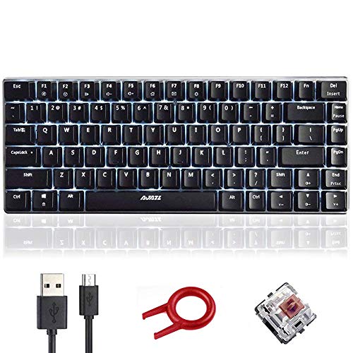 Teclado mecánico, AK33 Teclado mecánico para juegos con cable USB retroiluminado con LED blanco, Teclado compacto para juegos de 82 teclas con teclas anti-efecto fantasma(interruptor marrón, negro)