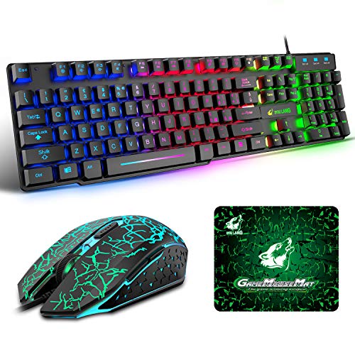 Teclado para juegos con disposición italiana Combo Mouse Teclado para juegos USB retroiluminado con retroiluminación arcoíris+2400 DPI Ratón de juego LED óptico+alfombrilla para ratón (negro) Teclado para juegos con disposición italiana Combo Mouse Teclado para juegos USB retroiluminado con retroiluminación arcoíris+2400 DPI Ratón de juego LED óptico+alfombrilla para ratón (negro)