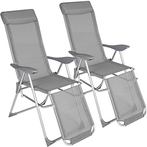 TecTake 2X Sillón de Aluminio Plegable de Jardin | Respaldo y Parte de los pies Ajustable en 5 Posiciones | (Largo x Ancho x Alto): Aprox. 146,5 x 59 x 117,5 cm