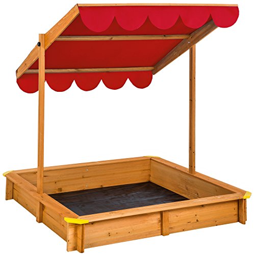 TecTake 800345 Arenero con Techo Regulable, Cajón de Arena, Patio Jardín, Juego para Niños, Madera (Rojo | No. 402221)