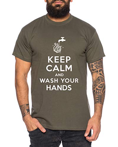 Tee Kiki Wash Your Hands - Camiseta de Hombre Keep Calm China Coronavirus CoVid-19 SARS-CoV-2 Corona Virus, Größe2:Large, Farbe2:Caqui Tee Kiki Wash Your Hands - Camiseta de Hombre Keep Calm China Coronavirus CoVid-19 SARS-CoV-2 Corona Virus, Größe2:Large, Farbe2:Caqui