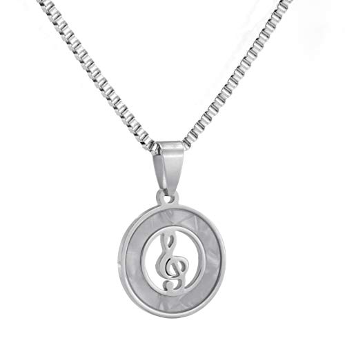 TEMPUS FUGIT. Collar/Gargantilla/Colgante Clave de Sol con Cadena de Acero Inoxidable Antialérgico Brillante y Nácar de imitación TEMPUS FUGIT. Collar/Gargantilla/Colgante Clave de Sol con Cadena de Acero Inoxidable Antialérgico Brillante y Nácar de imitación