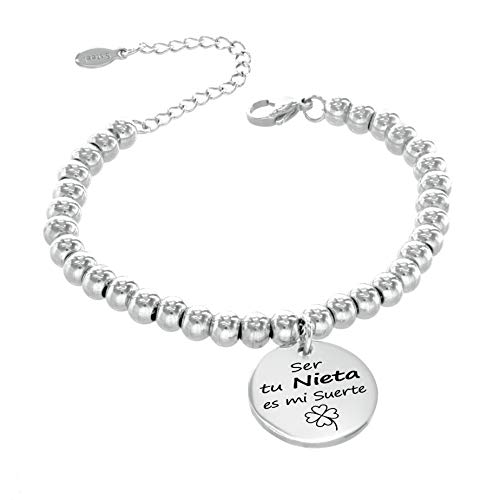TEMPUS FUGIT. Regalo para la Abuela. Pulsera Bolas 6 mm de Acero Inoxidable Antialérgico Inalterable, con Mensaje TEMPUS FUGIT. Regalo para la Abuela. Pulsera Bolas 6 mm de Acero Inoxidable Antialérgico Inalterable, con Mensaje
