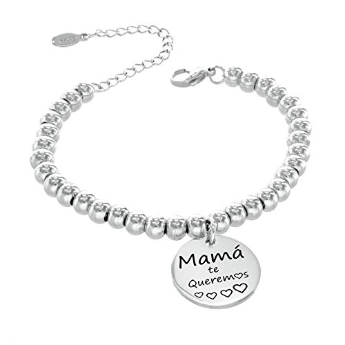 TEMPUS FUGIT. Regalo para Mamá. Pulsera Bolas de 6 mm. de Acero Inoxidable Antialérgico, Flexible, con Mensaje TEMPUS FUGIT. Regalo para Mamá. Pulsera Bolas de 6 mm. de Acero Inoxidable Antialérgico, Flexible, con Mensaje