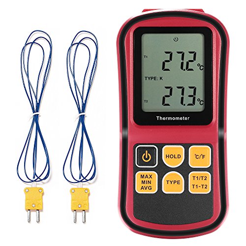 Termometro Termopar GrandBeing Termómetro Digital Medidor de Temperatura Profesional con Doble Termopares de Tipo K para Hogar e Industria