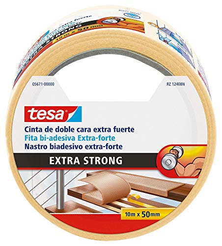 Tesa TE05671-00000-11 Cinta doble cara Extra fuerte 10m x 50mm beige, Standard
