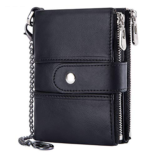 TEUEN Cartera Hombre Cuero Pequeña Billetera Cremallera para Hombre con Monedero Muchos Compartimentos, RFID Bloqueo Carteras Piel Bolsillo Hombre con Cadena 16 Ranuras para Tarjetas (Negro) TEUEN Cartera Hombre Cuero Pequeña Billetera Cremallera para Hombre con Monedero Muchos Compartimentos, RFID Bloqueo Carteras Piel Bolsillo Hombre con Cadena 16 Ranuras para Tarjetas (Negro)