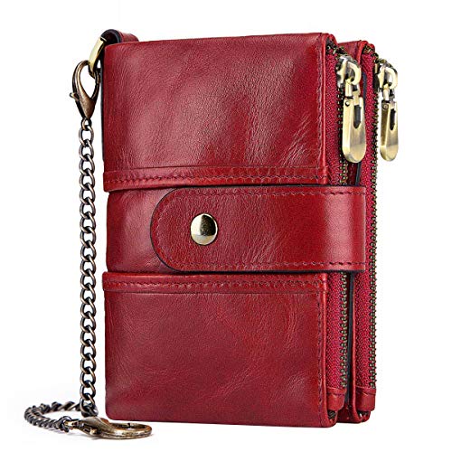 TEUEN Cartera Mujer Piel Autentica Pequeña Billetera Monedero Mujer con Muchos Bolsillos, Bloqueo RFID Billetero Cremallera Mujer con Cadena, Monedero Cuero Mujer 16 Ranuras para Tarjetas (Rojo) TEUEN Cartera Mujer Piel Autentica Pequeña Billetera Monedero Mujer con Muchos Bolsillos, Bloqueo RFID Billetero Cremallera Mujer con Cadena, Monedero Cuero Mujer 16 Ranuras para Tarjetas (Rojo)