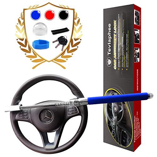 Tevlaphee Cerradura del Volante Antirrobo Alta Seguridad Fuerte Universal para Todos Vehículos Bloqueo Giratorio Ajustable Autodefensa con 3 Llaves (Blue) Tevlaphee Cerradura del Volante Antirrobo Alta Seguridad Fuerte Universal para Todos Vehículos Bloqueo Giratorio Ajustable Autodefensa con 3 Llaves (Blue)