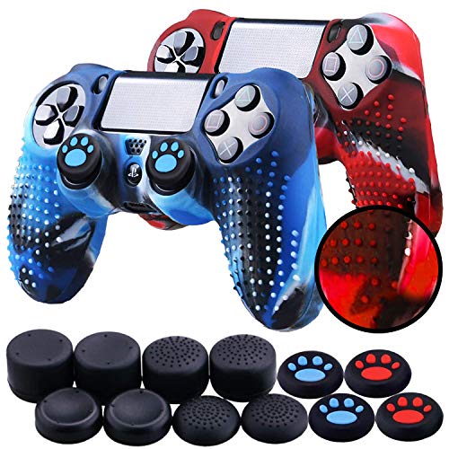 Th-some Fundas para Mando Sony PS4/ PS4 Pro/ PS4 Slim Dualshock 4, Silicona Camuflaje Carcasa Protectora Antideslizante para Play 4/ Playstation 4 (2 Pcs Camuflaje Rojo Azul)