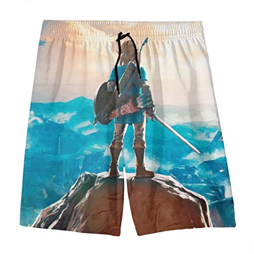 The Legend of Zelda Breath of The Wild Sky Pantalones cortos hawaianos de secado rápido, con estampado 3D, pantalones cortos de playa con bolsillo Blanco blanco S