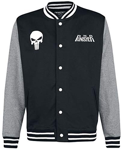 The Punisher Skull - Logo Cazadora Tipo Universitario Jaspeado Negro/Gris XL