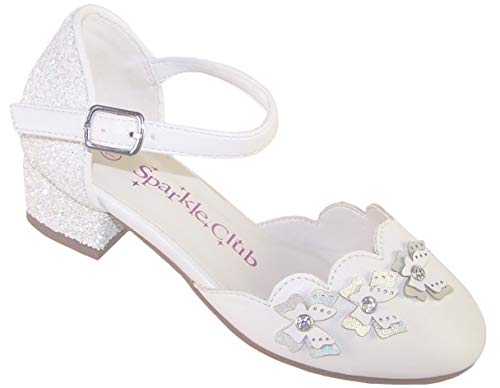 The Sparkle Club Zapatos de tacón con adornos de mariposa brillantes para ocasiones especiales para niñas, color Blanco, talla 34 EU