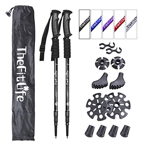 TheFitLife Los Bastones De Senderismo - Bastones Telescópicos Plegables, 2 Packs Ultraligeros. Bastones Extendibles para Camping, Montañismo, Viajes y Senderismo