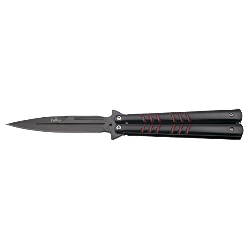 THIRD Navaja de Abanico 16070R Hoja de Acero INOX con abatanadores Negra de 12 cm, Mango de Acero INOX Color Negro con Detalles Rojos. THIRD Navaja de Abanico 16070R Hoja de Acero INOX con abatanadores Negra de 12 cm, Mango de Acero INOX Color Negro con Detalles Rojos.