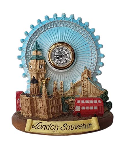 thomas benacci Collage Londres en 3D con reloj analógico, Big Ben, Tower Bridge/Abbey/Westminster Catedral de San Pablo/Buscador de dos pisos/Caja de teléfono roja/Ojo/recuerdo británico Reino Unido
