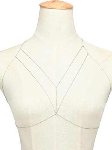 TININNA Sexy Crossover Body Chain Bikini Bra Pecho Collar de Cadena para Mujer Plata TININNA Sexy Crossover Body Chain Bikini Bra Pecho Collar de Cadena para Mujer Plata