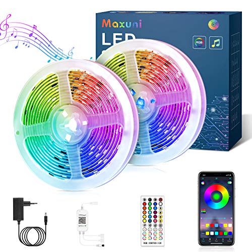 Tira de LED 12m, Tira de LED Maxuni 5050 RGB con 60 mil colores y 108 LED, control de APP y mando a distancia, cadena de luz autoadhesiva para TV, salón, dormitorio etc Tira de LED 12m, Tira de LED Maxuni 5050 RGB con 60 mil colores y 108 LED, control de APP y mando a distancia, cadena de luz autoadhesiva para TV, salón, dormitorio etc