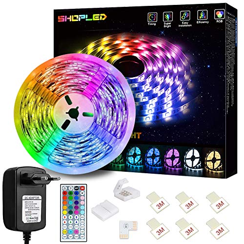 Tiras LED 5M, SHOPLED Luces LED RGB 5050 con Control Remoto de 44 Botones, 150 Tira LED 20 Colores 8 Modos de Brillo y 6 opciones DIY para la Habitación, Dormitorio, Techo Tiras LED 5M, SHOPLED Luces LED RGB 5050 con Control Remoto de 44 Botones, 150 Tira LED 20 Colores 8 Modos de Brillo y 6 opciones DIY para la Habitación, Dormitorio, Techo