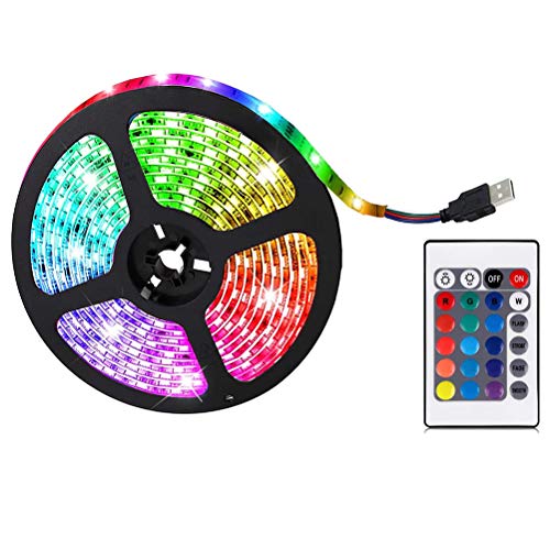 Tixiyu - Tira de luces LED RGB de 0,5 m, USB, 16 colores cambiantes, mando a distancia con 24 teclas