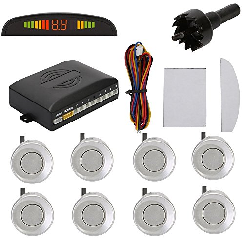 TKOOFN Kit de sensor de aparcamiento 4/8, sensores para el coche de sistema de aparcamiento digital con pantalla LED (sensor de colores a elegir)