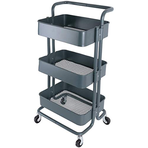 TLV TLV-FH-TR001-GREY Carro Multiuso Auxiliar con Ruedas Almacenamiento 3 Niveles Cocina Oficina Baño, Gris TLV TLV-FH-TR001-GREY Carro Multiuso Auxiliar con Ruedas Almacenamiento 3 Niveles Cocina Oficina Baño, Gris