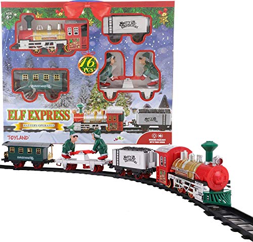 TOYLAND® - Juego de Trenes navideños a batería de 152 cm con Elfos móviles, Luces y Sonido TOYLAND® - Juego de Trenes navideños a batería de 152 cm con Elfos móviles, Luces y Sonido