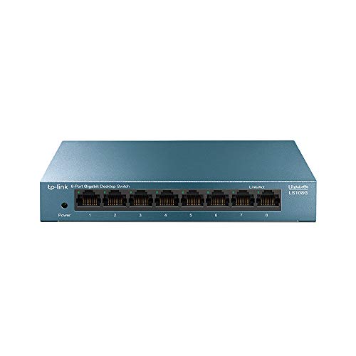 TP-Link LS108G - Switch 8 Puertos (10/100/1000) Switch ethernet, Switch gigabit, Carcasa metálica, Ultraligero con Super disipación de calor, Ahorro de Energía, Silencioso, Sin configuración