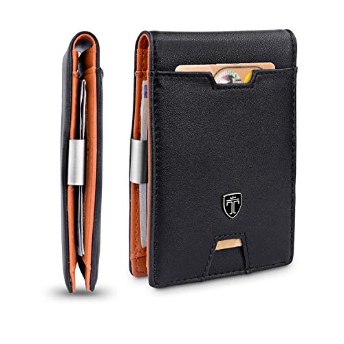 TRAVANDO Cartera con Pinza para Billetes London Bloqueo RFID | Seguridad | Tarjetero Hombre Slim | Billetero | Cartera pequeña de Viaje | Estuche, Protege Tarjetas de crédito (Negro)